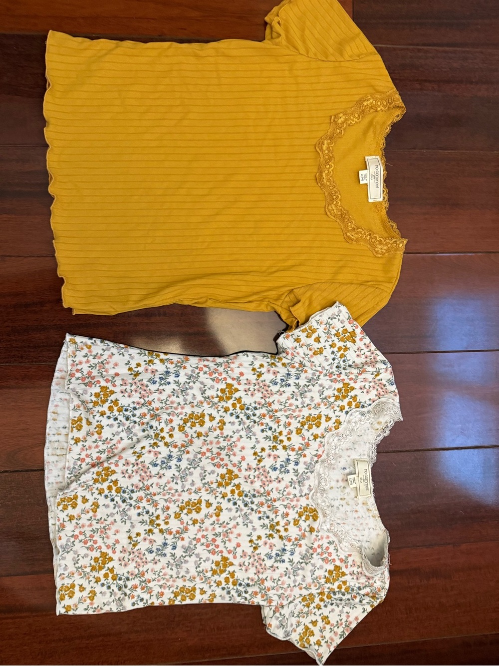 Carter's Girls Mustard Yellow Ribbed Tee & Floral Lace-Trim White Top - 2 Pack